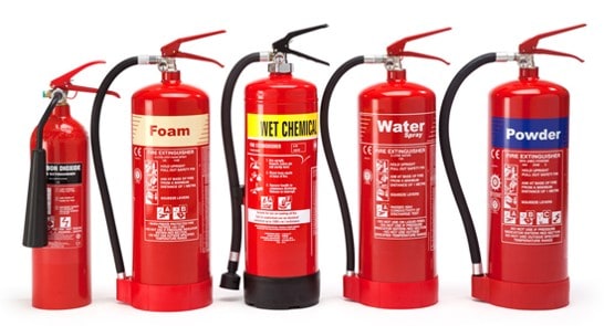five different types of fire extinguishers