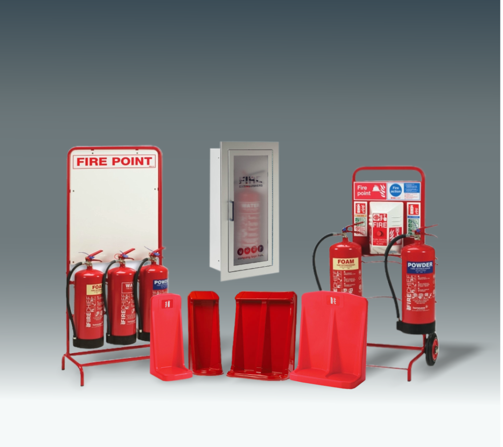 photo of fire extinguisher cabinets and stands
